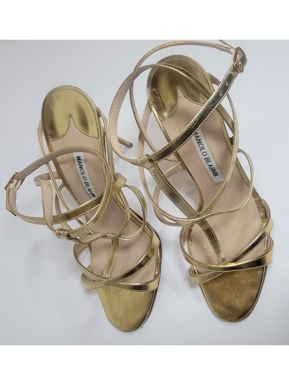Manolo Blahnik Gold Strappy Heeled Sandals